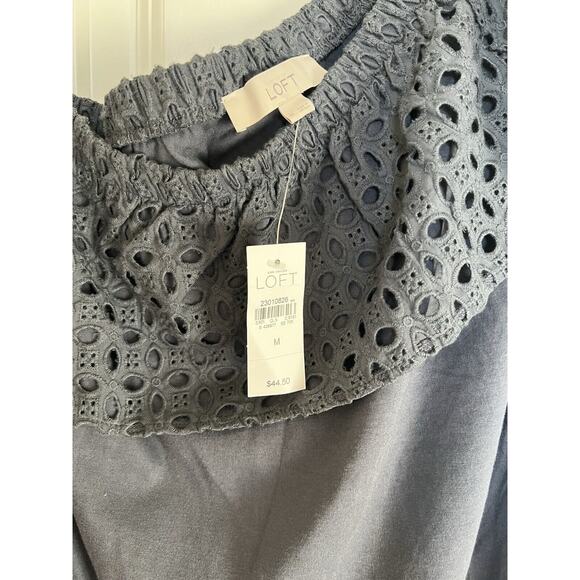 NWT LOFT Cotton Eyelet One Shoulder Top Grey Ann Taylor Size M - Picture 3 of 4